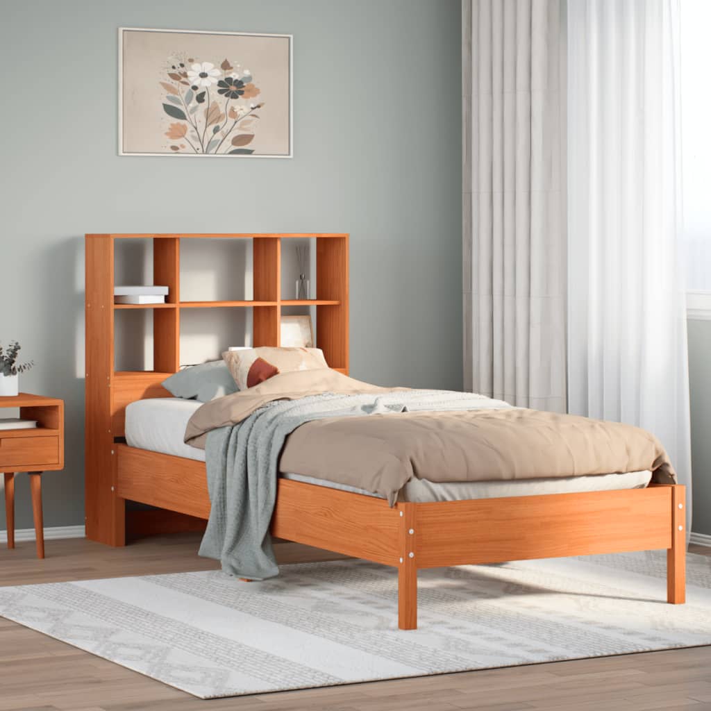 Bookcase Bed Wax Brown 100x200cm Solid Wood Pine - Decor Base