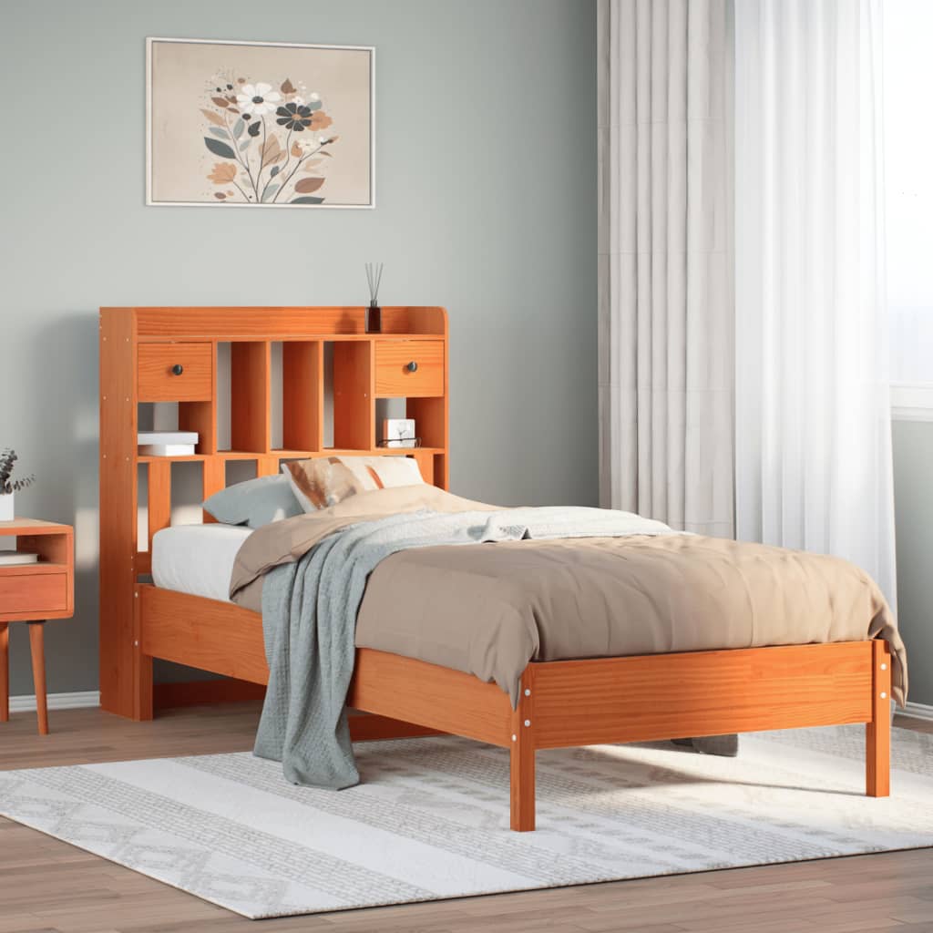 Bookcase Bed Wax Brown 100x200cm Solid Wood Pine - Style and Chic