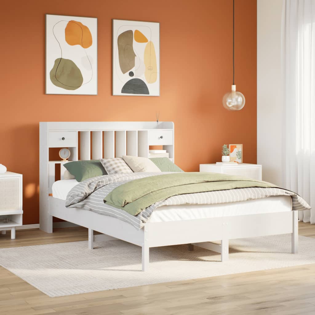 Bookcase Bed White 140x190cm Solid Wood Pine - Sid & Sam