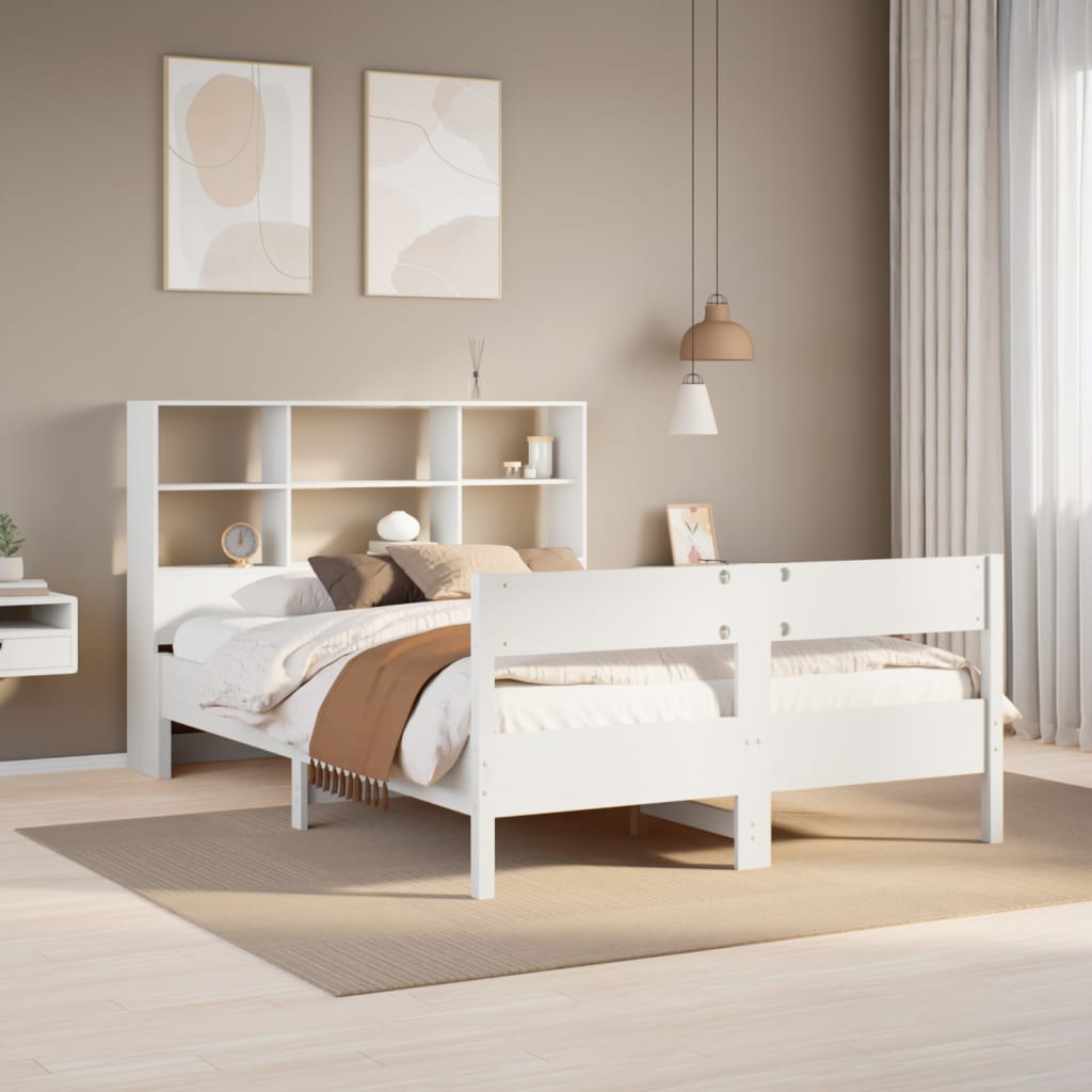 Bookcase Bed White 160x200cm Solid Wood Pine - Discount Dealers