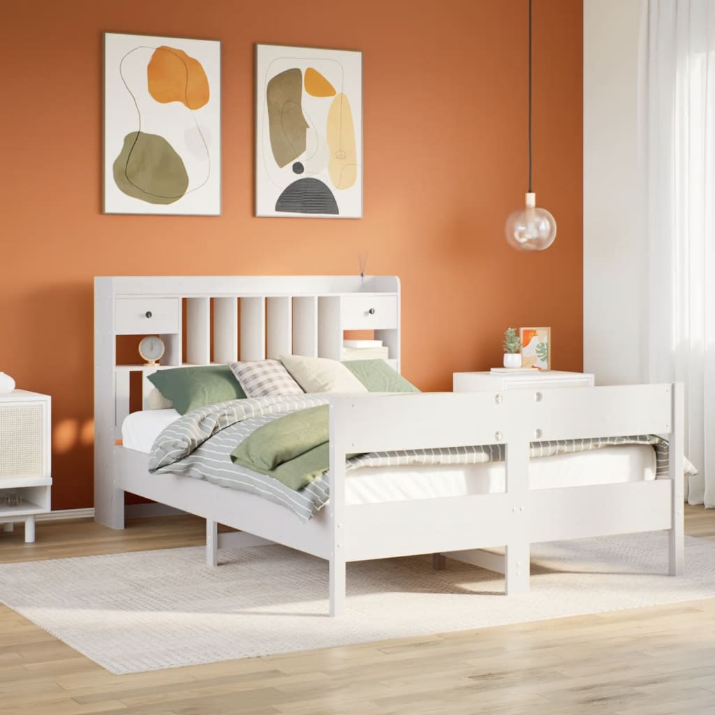 Bookcase Bed White 160x200cm Solid Wood Pine - Casper Homes