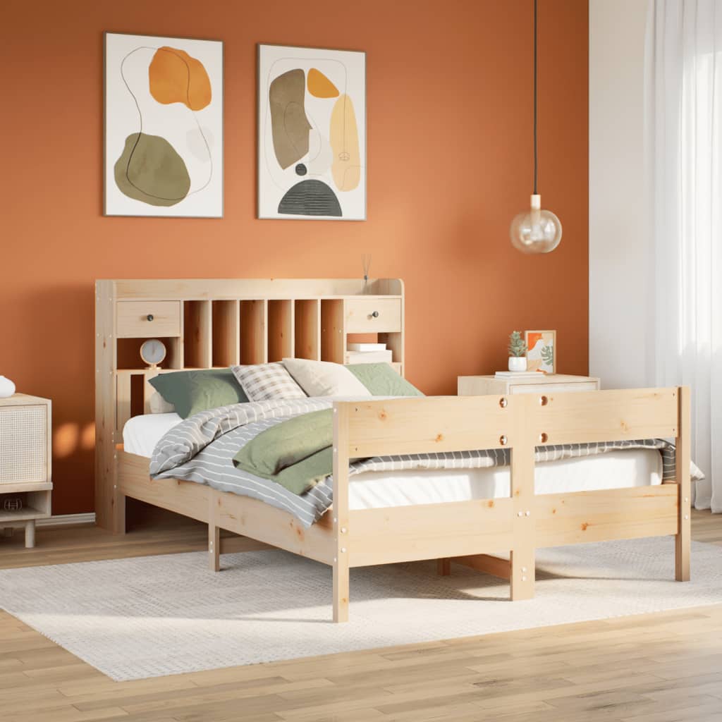 Bookcase Bed 140x200cm Solid Wood Pine - Merlin Deals