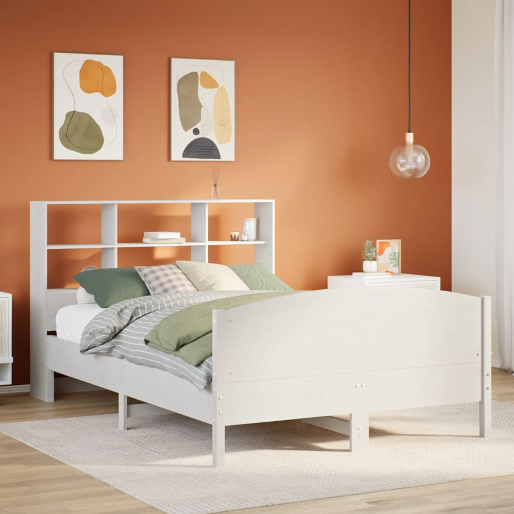 Bookcase Bed White 160x200cm Solid Wood Pine - All Things Good