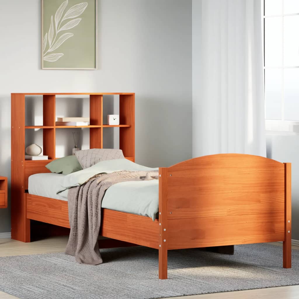 Bookcase Bed Wax Brown 75x190cm Small Single Solid Wood Pine - All Things Good