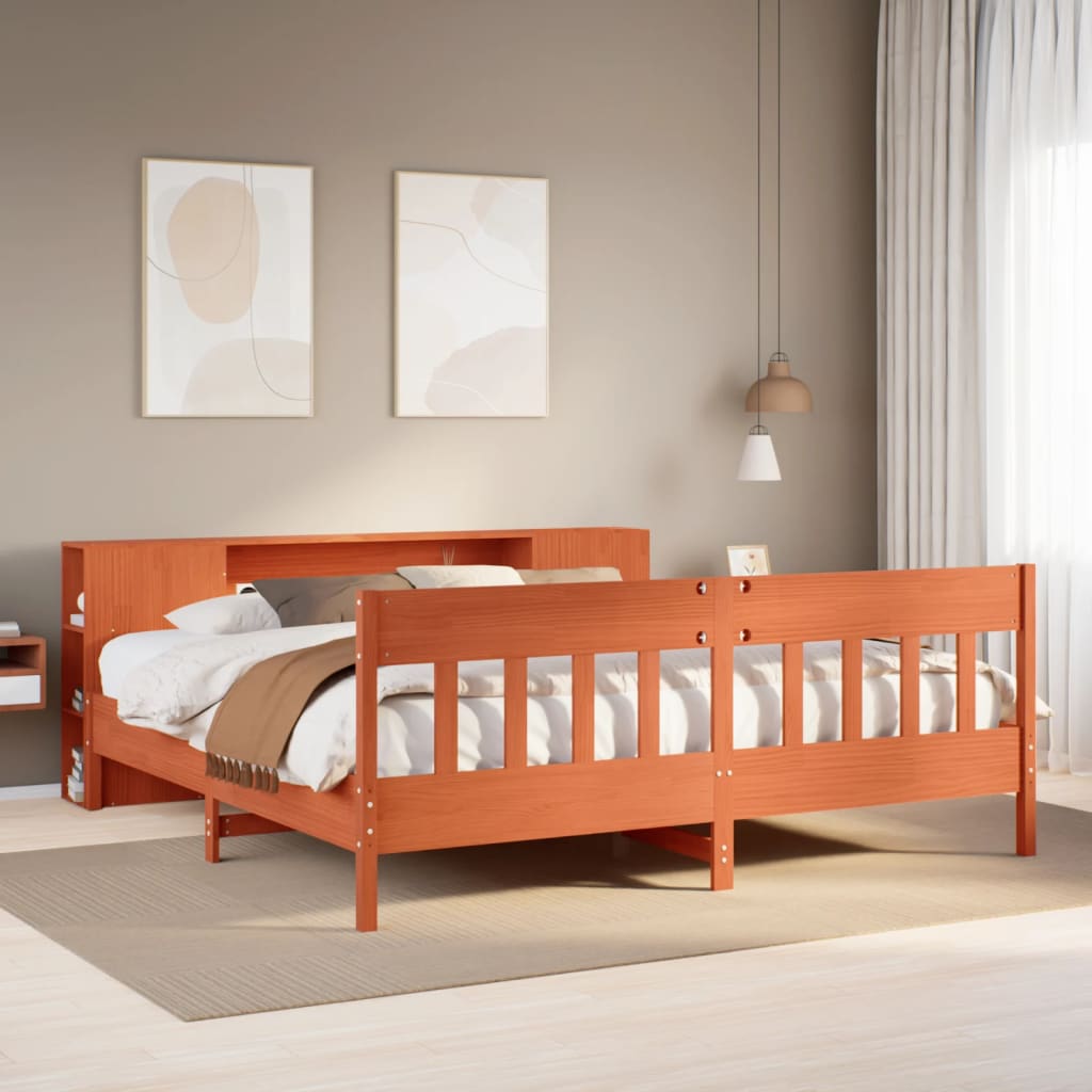 Bookcase Bed Wax Brown 200x200cm Solid Wood Pine - Sid & Sam