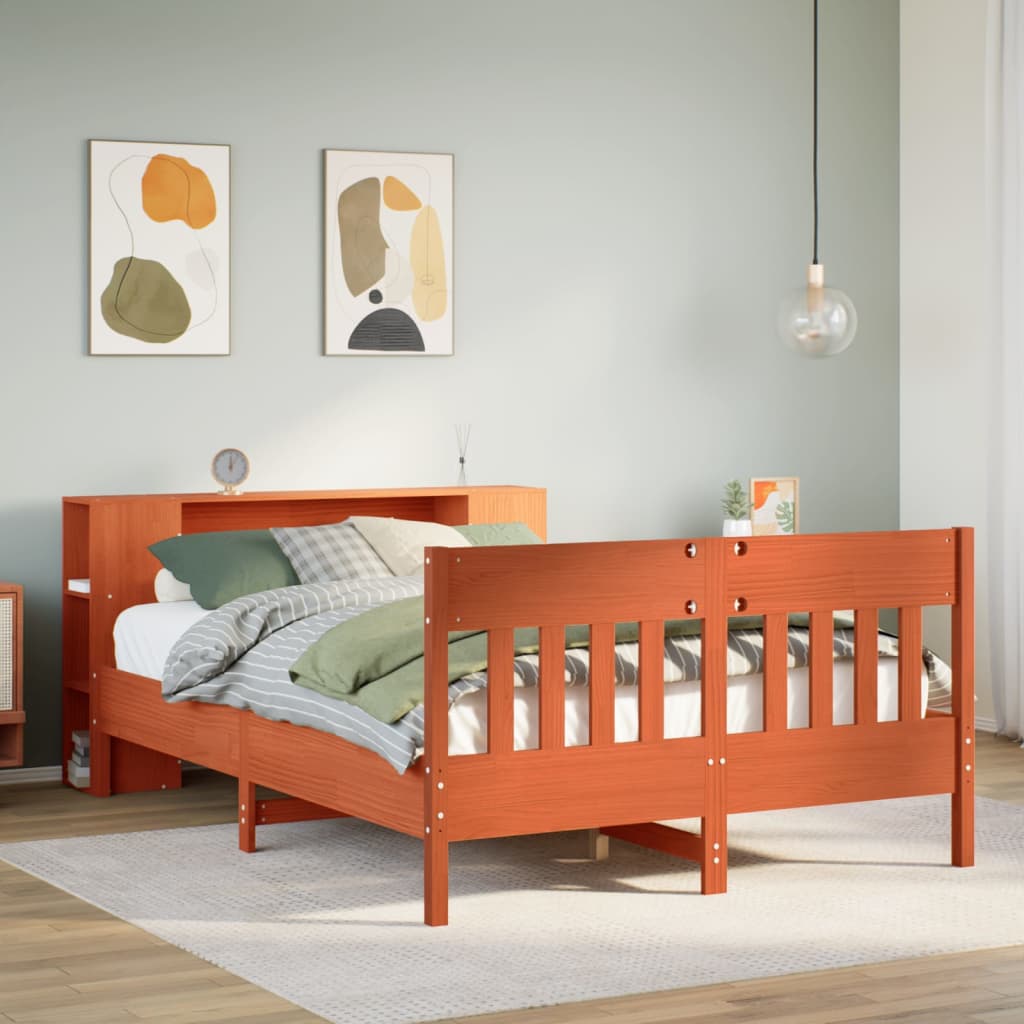 Bookcase Bed Wax Brown 140x200cm Solid Wood Pine - Direct Imports