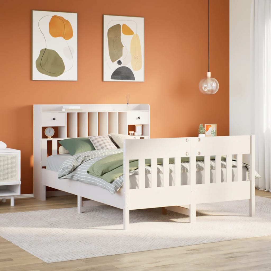 Bedframe White 140x200cm Solid Wood Pine - All Things Good