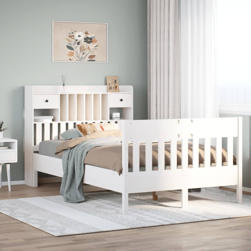 Bedframe White 135x190cm Solid Wood Pine - Discount Dealers