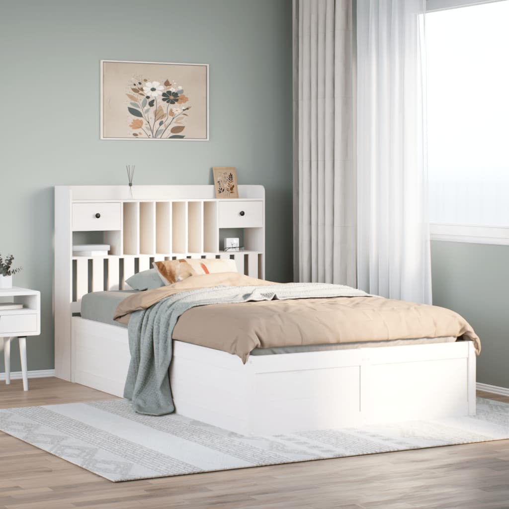 Bedframe White 135x190cm Double Solid Wood Pine - Charlotte Dunes