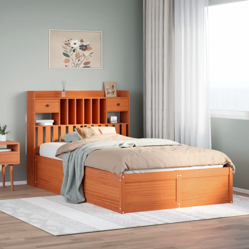Bedframe Wax Brown 135x190cm Double Solid Wood Pine - Decor Base