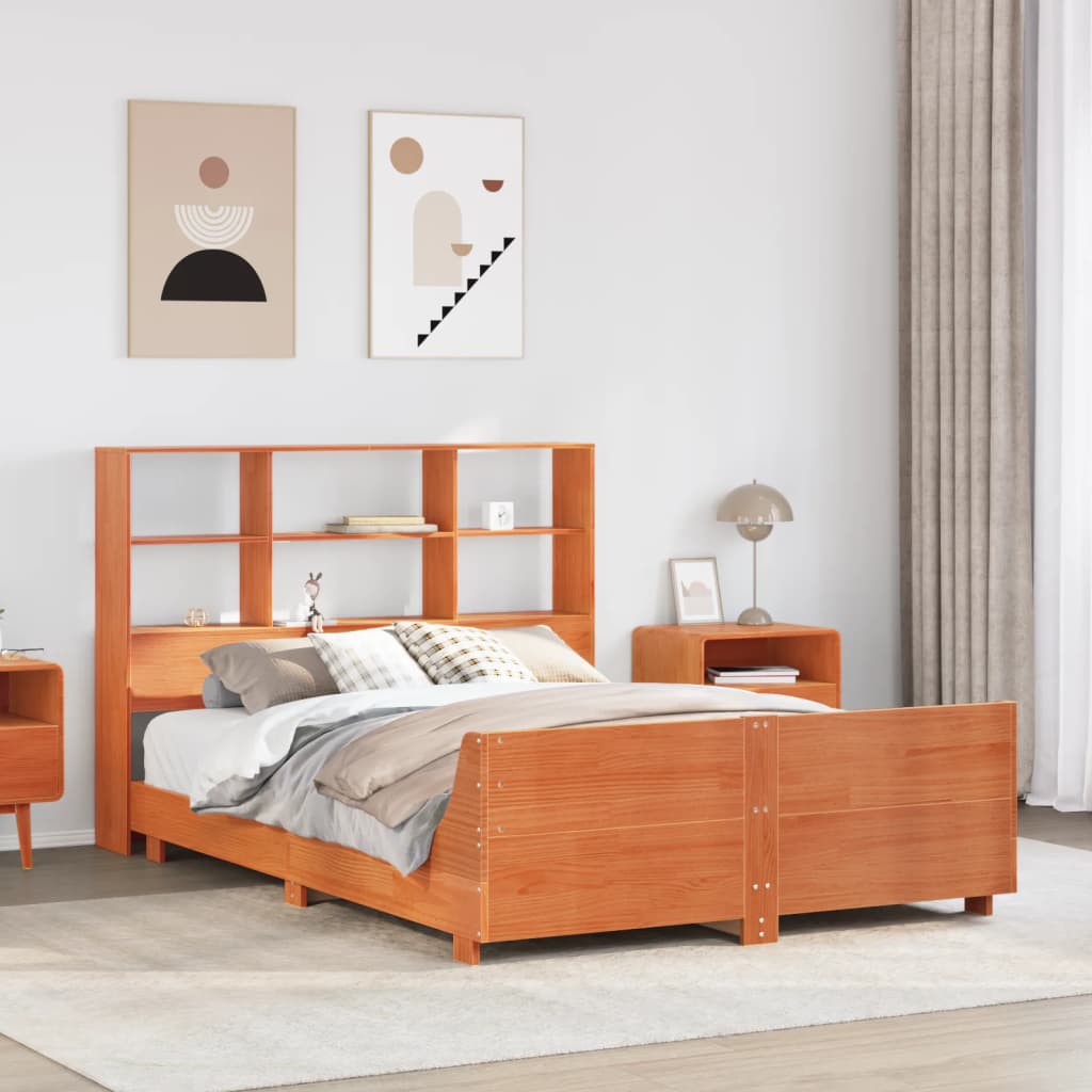 Bedframe Wax Brown 135x190cm Double Solid Wood Pine - Charlotte Dunes