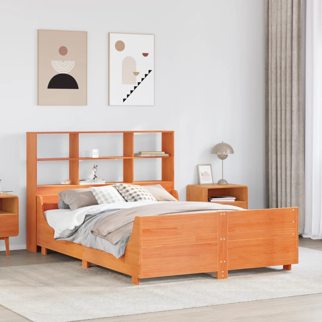Bookcase Bed Wax Brown 140x190cm Solid Wood - Merlin Deals