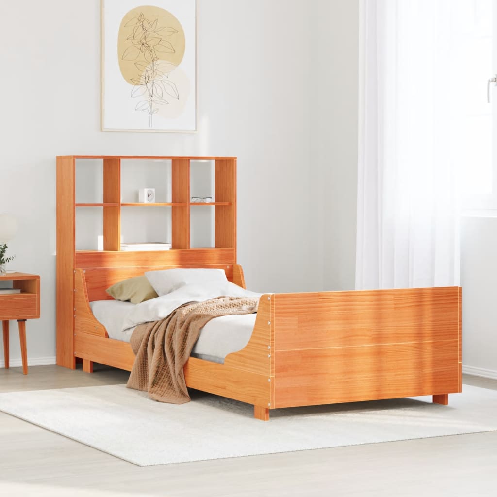 Bookcase Bed Wax Brown 75x190cm Small Single Solid Wood - Casper Homes