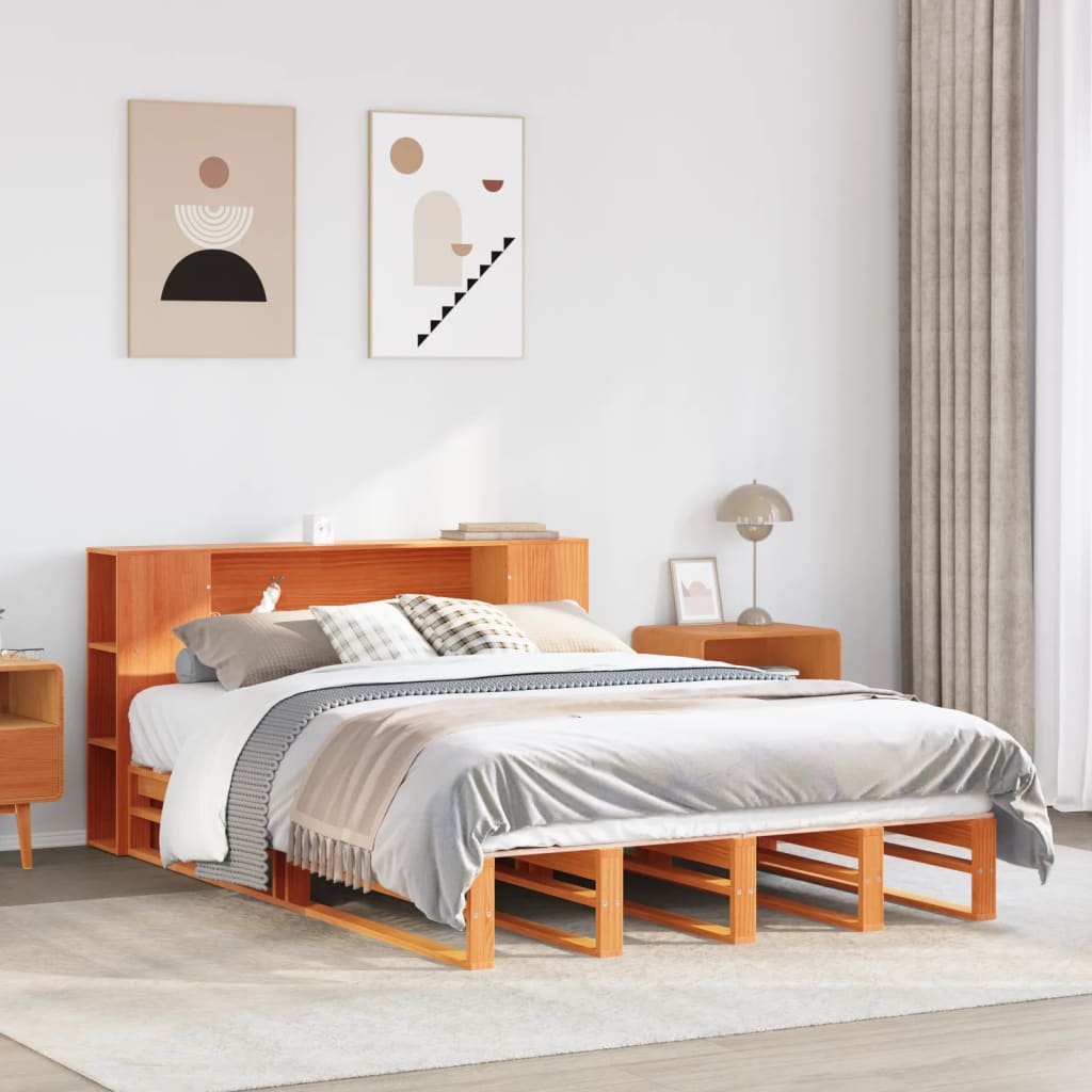 Bookcase Bed Wax Brown 140x200cm Solid Wood - Design Hut