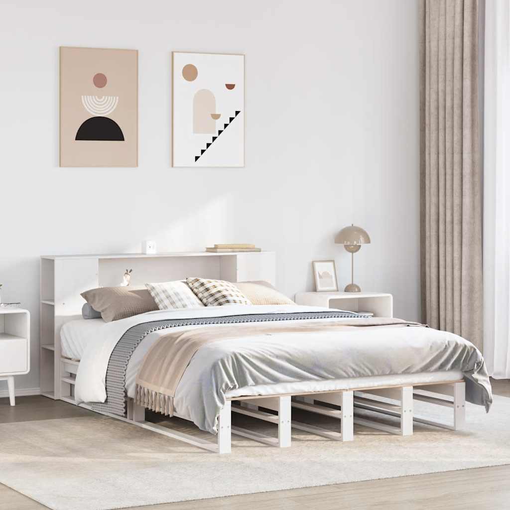 Bookcase Bed White 150x200cm King Size Solid Wood - Decor Base