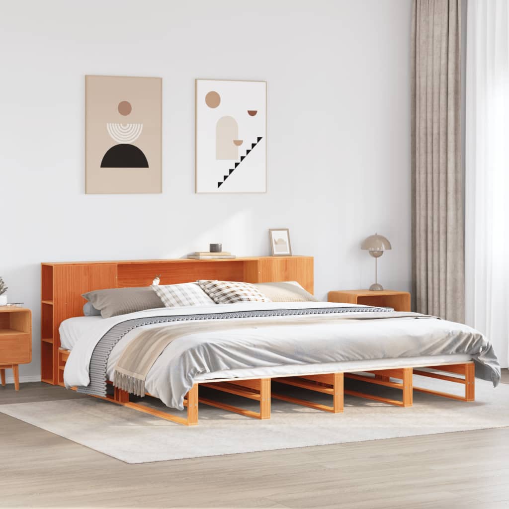 Bookcase Bed Wax Brown 180x200cm Super King Solid Wood - Decor Base