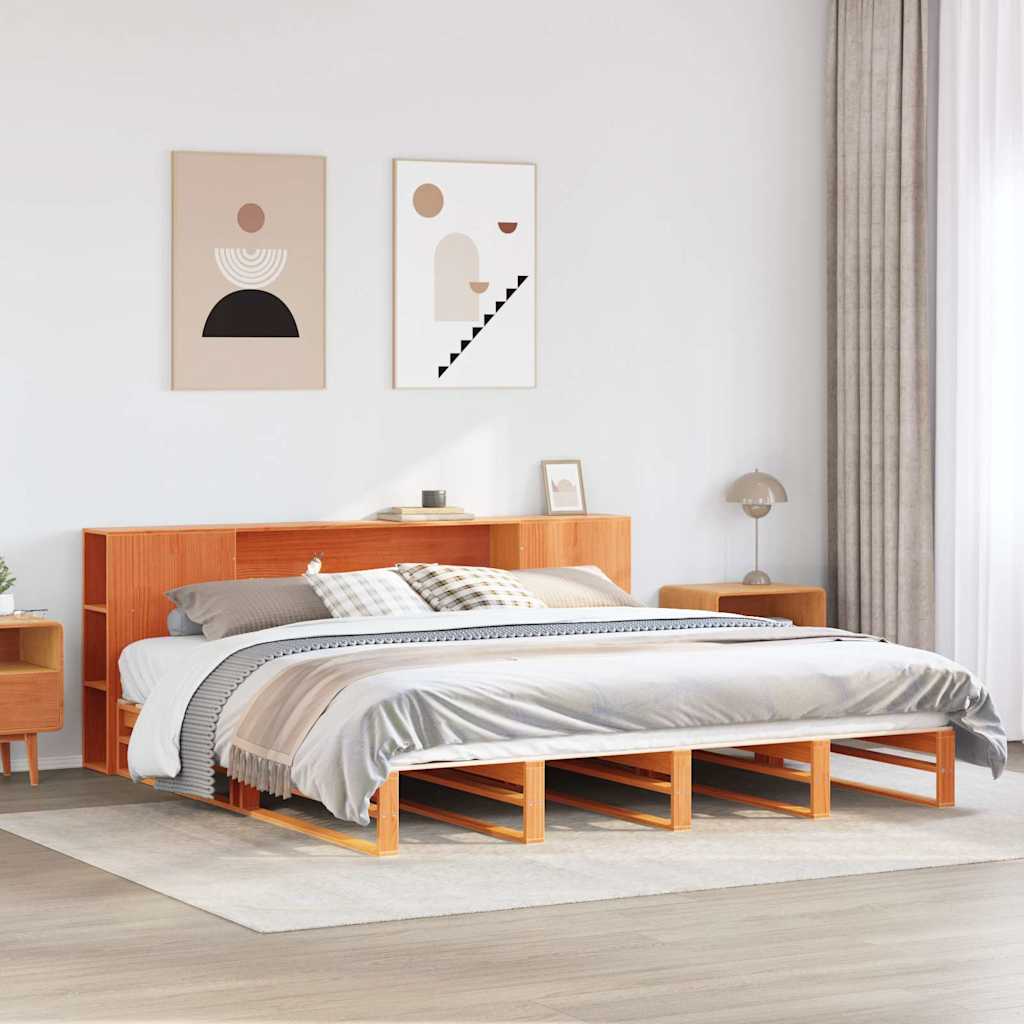 Bookcase Bed Wax Brown 200x200cm Solid Wood - Brittle & Co