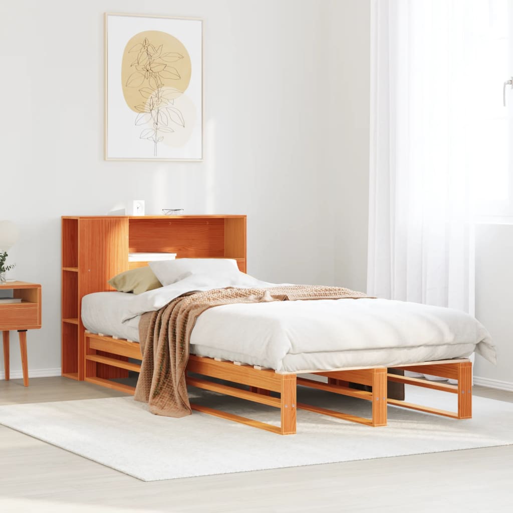 Bookcase Bed Wax Brown 100x200cm Solid Wood - Millennium Furniture