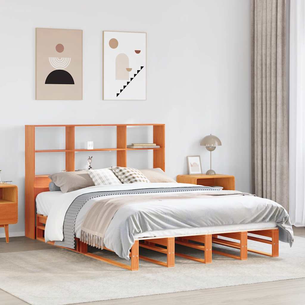 Bookcase Bed Wax Brown 140x200cm Solid Wood - Casper Homes
