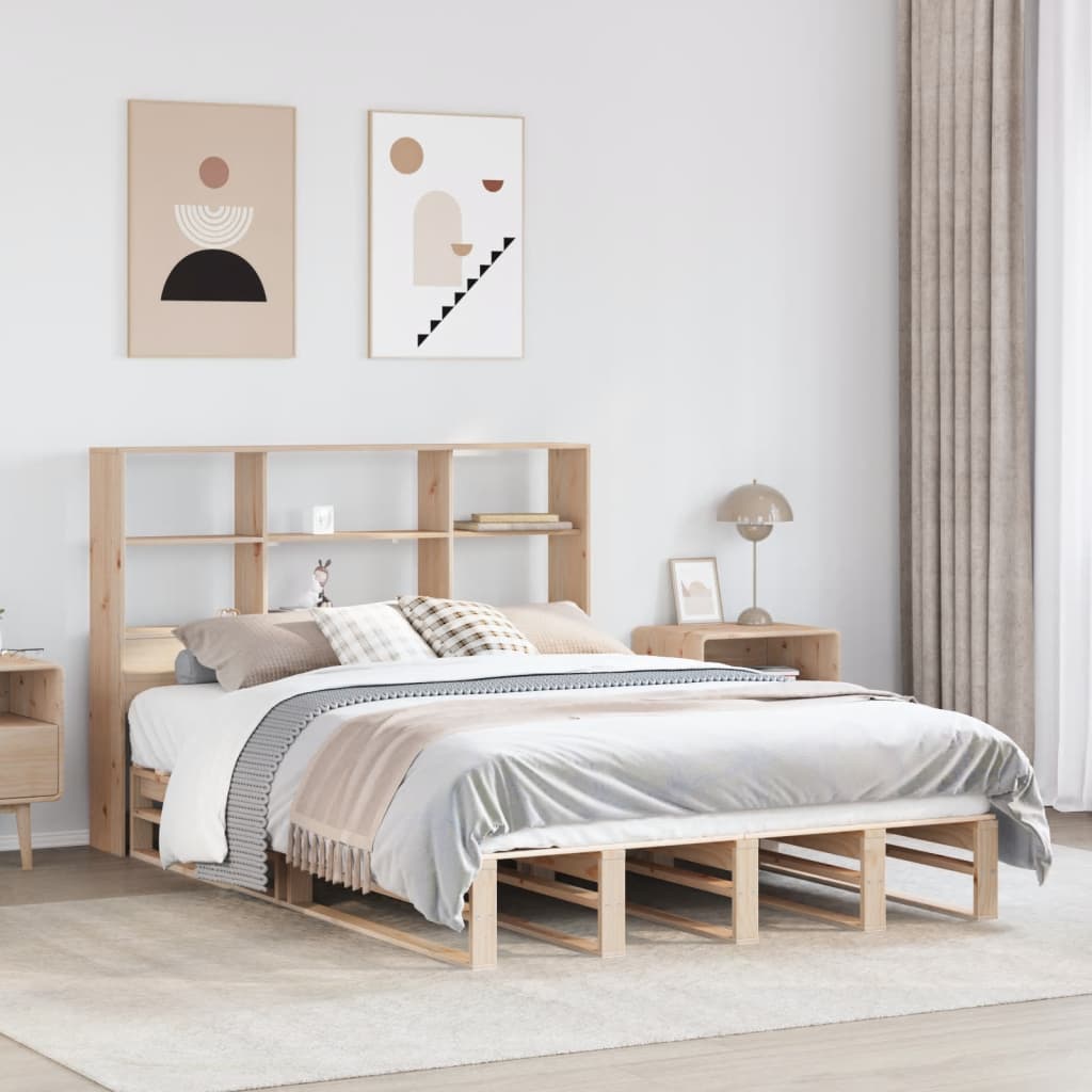 Bookcase Bed 160x200cm Solid Wood - Unbeatable Bargains