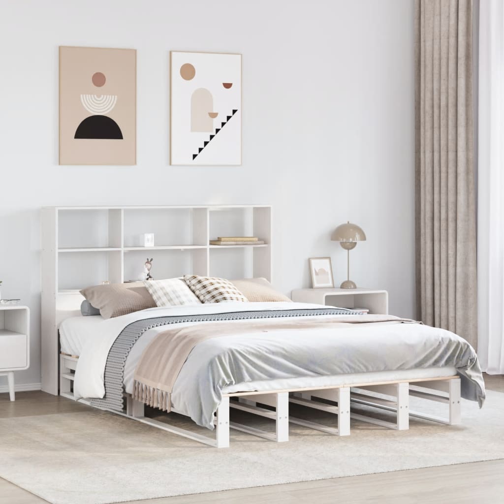 Bookcase Bed White 160x200cm Solid Wood - Direct Imports
