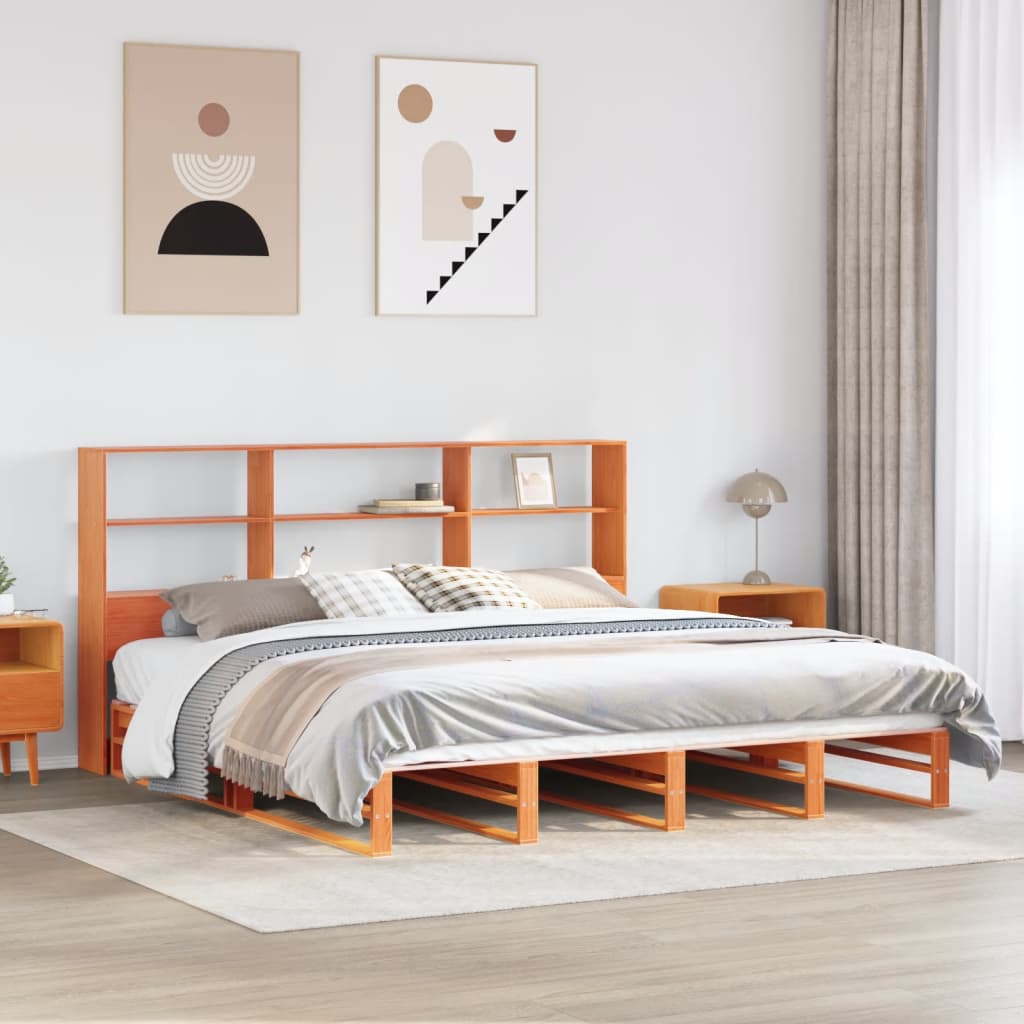 Bookcase Bed Wax Brown 200x200cm Solid Wood - Merlin Deals