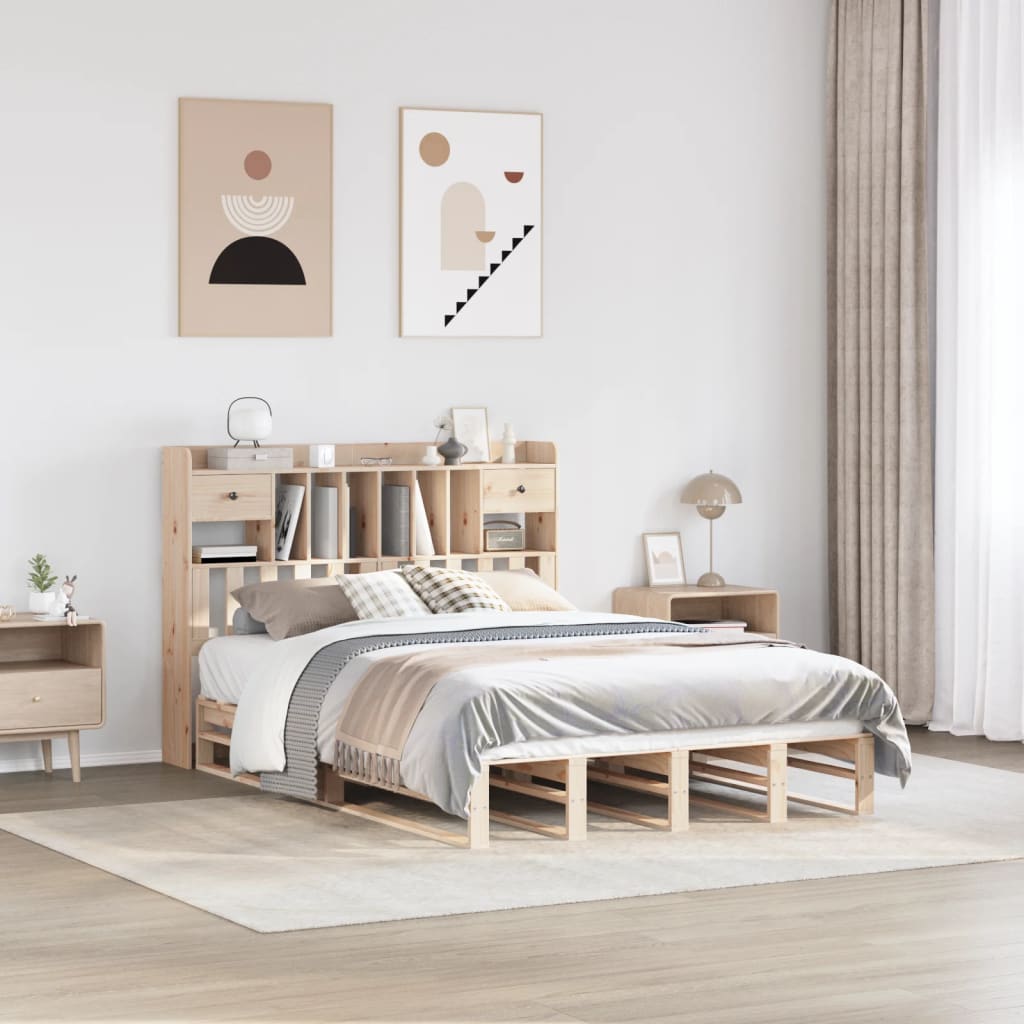 Bookcase Bed 140x190cm Solid Wood Pine - Discount Dealers