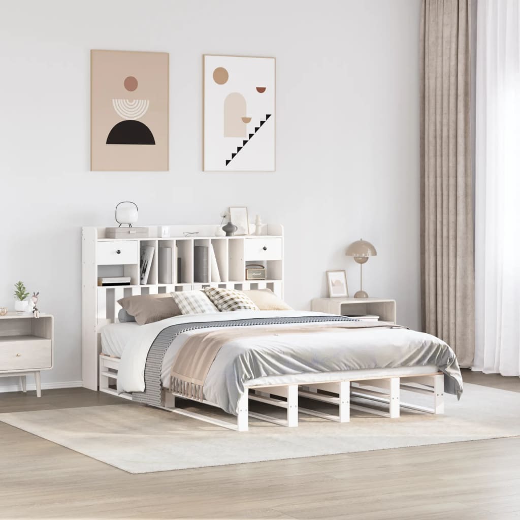 Bookcase Bed White 140x190cm Solid Wood Pine - Sid & Sam