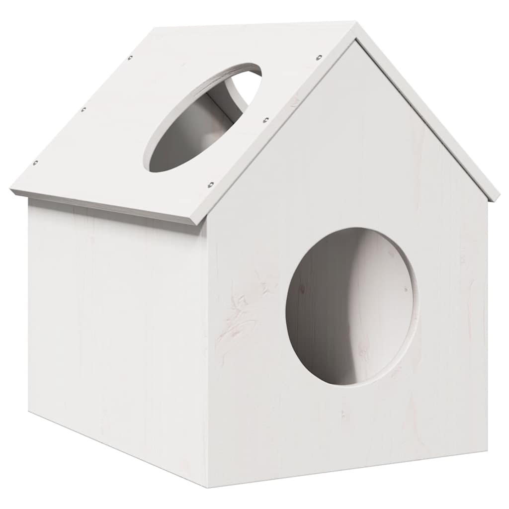 Cat House White 41x50x50 cm Solid Wood Pine - Brittle & Co