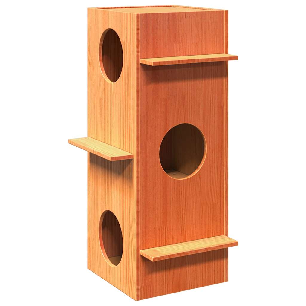 Cat House Wax Brown 43x43x90 cm Solid Wood Pine - The Home Maker
