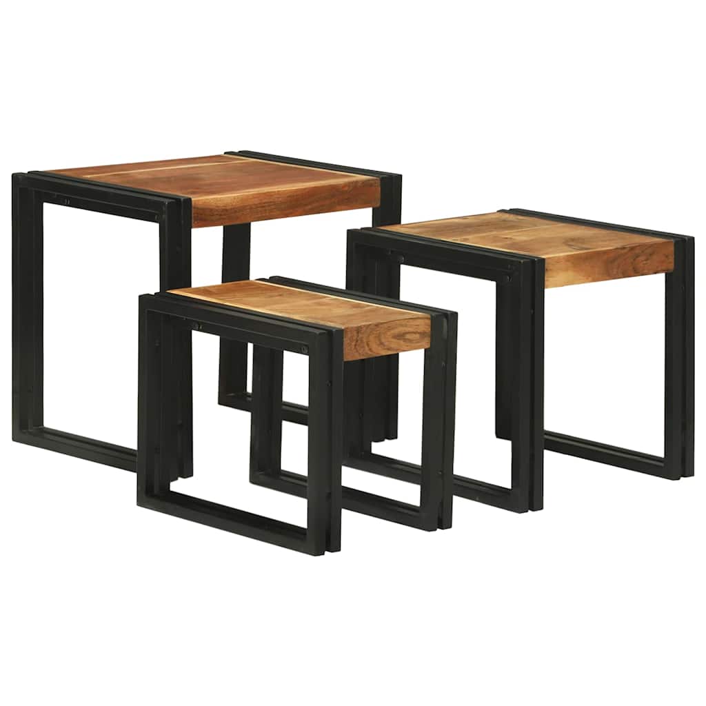Nesting Tables - 3 Solid Wood Acacia - Decor Base