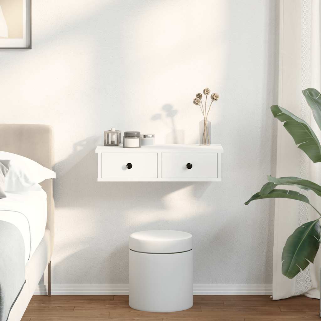 Wall Shelf with Drawers White 60x28x15 cm Engineered Wood - The Home Maker
