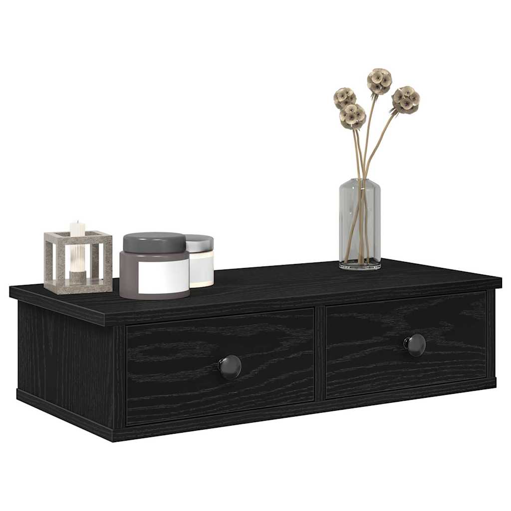 Wall Shelf with Drawers Black 60x28x15 cm Engineered Wood - The Home Maker