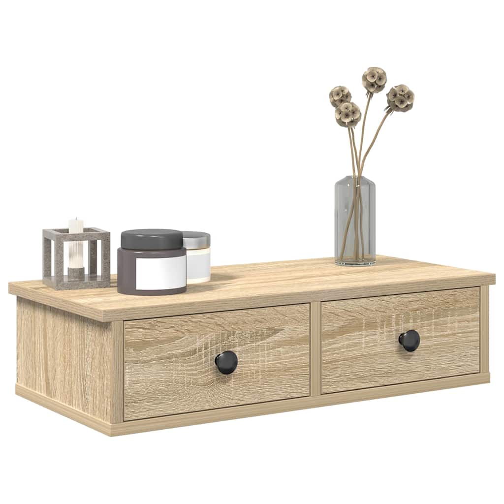 Wall Shelf with Drawers Sonoma Oak 60x28x15 cm Engineered Wood - The Home Maker