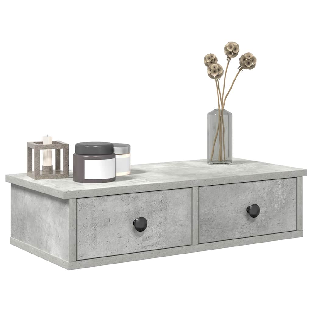 Wall Shelf with Drawers Concrete Grey 60x28x15 cm Engineered Wood - The Home Maker