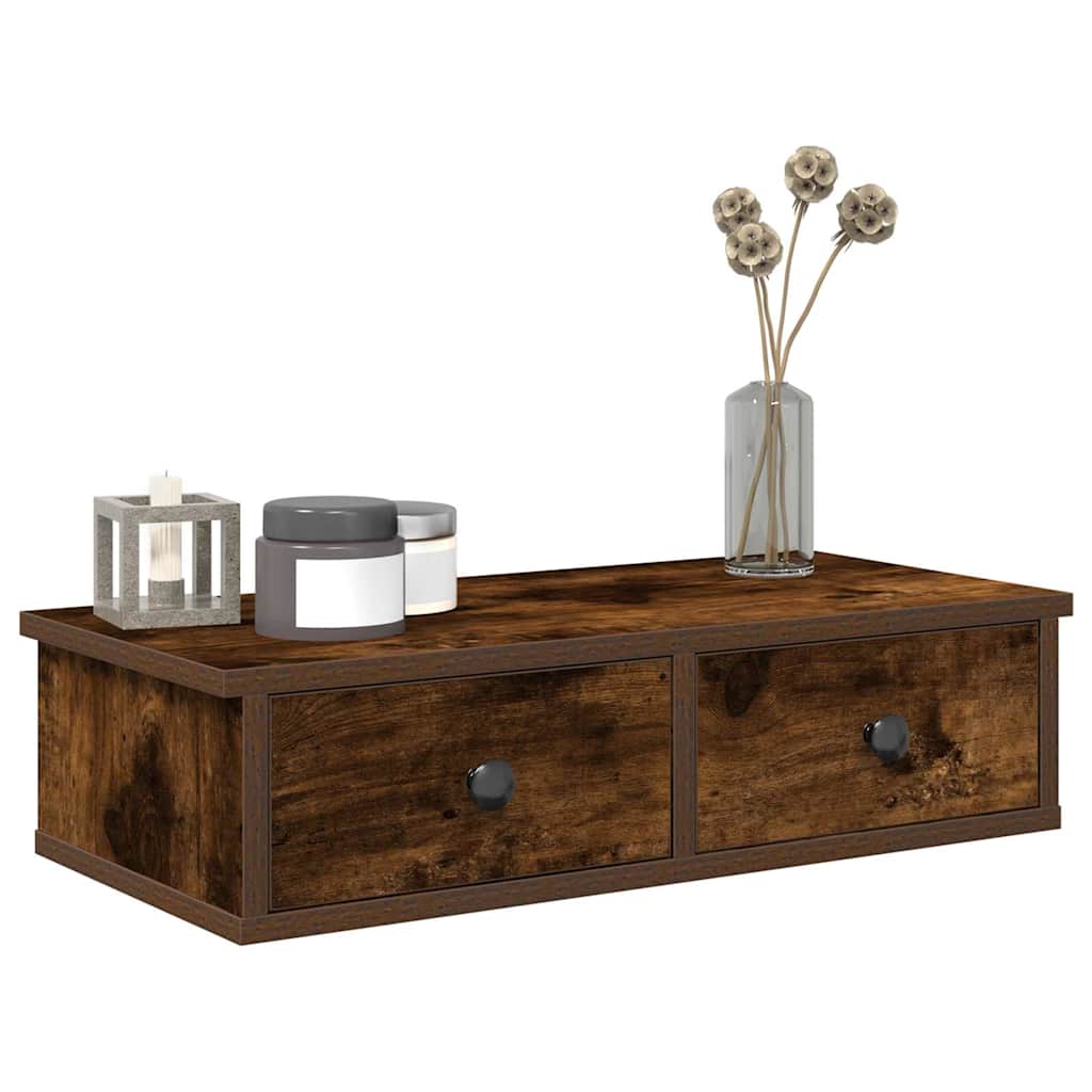 Wall Shelf with Drawers Smoked Oak 60x28x15 cm Engineered Wood - The Home Maker
