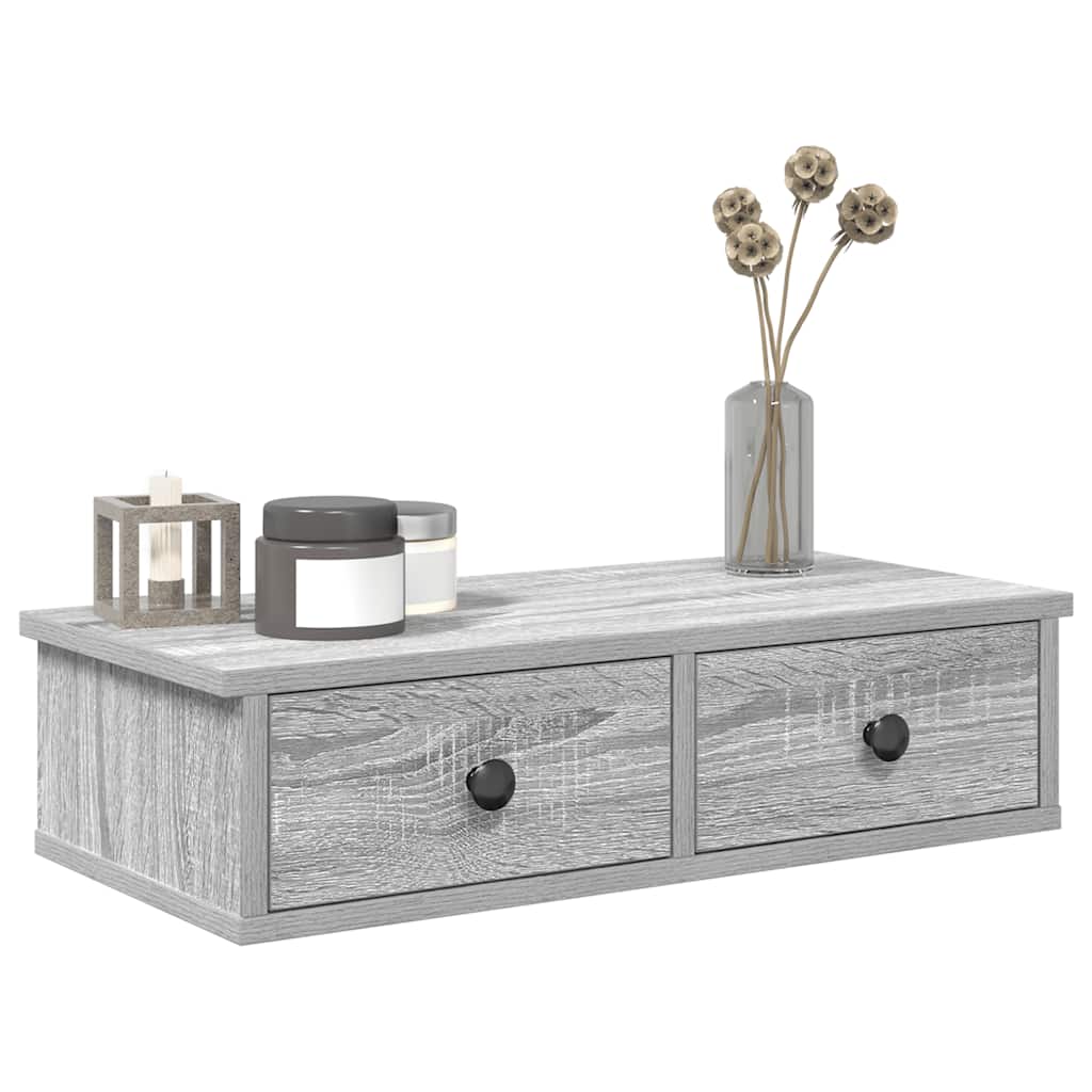 Wall Shelf with Drawers Grey Sonoma 60x28x15 cm Engineered Wood - The Home Maker