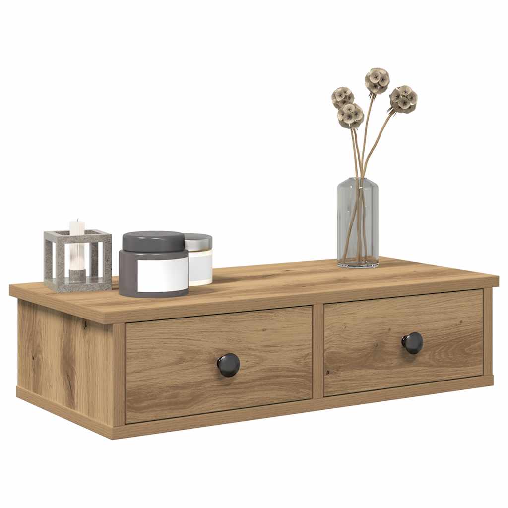 Wall Shelf with Drawers Artisian Oak 60x28x15 cm Engineered Wood - The Home Maker
