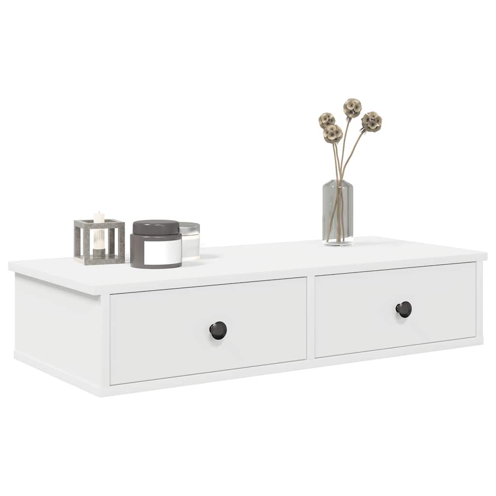 Wall Shelf with Drawers White 80x34x17 cm Engineered Wood - The Home Maker