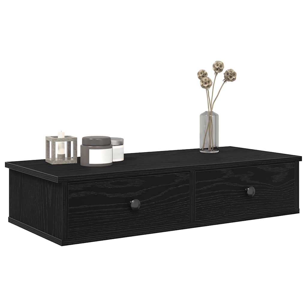 Wall Shelf with Drawers Black 80x31x17 cm Engineered Wood - The Home Maker