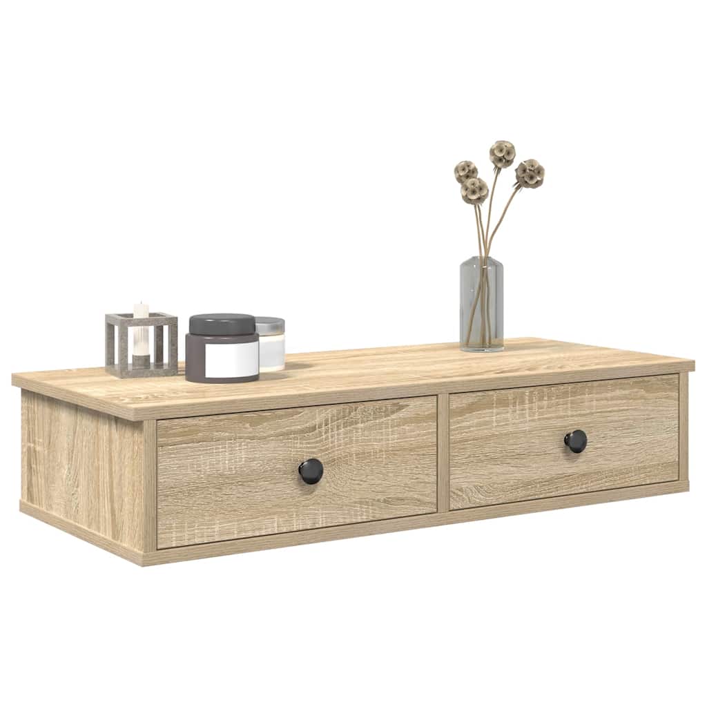Wall Shelf with Drawers Sonoma Oak 80x34x17 cm Engineered Wood - The Home Maker