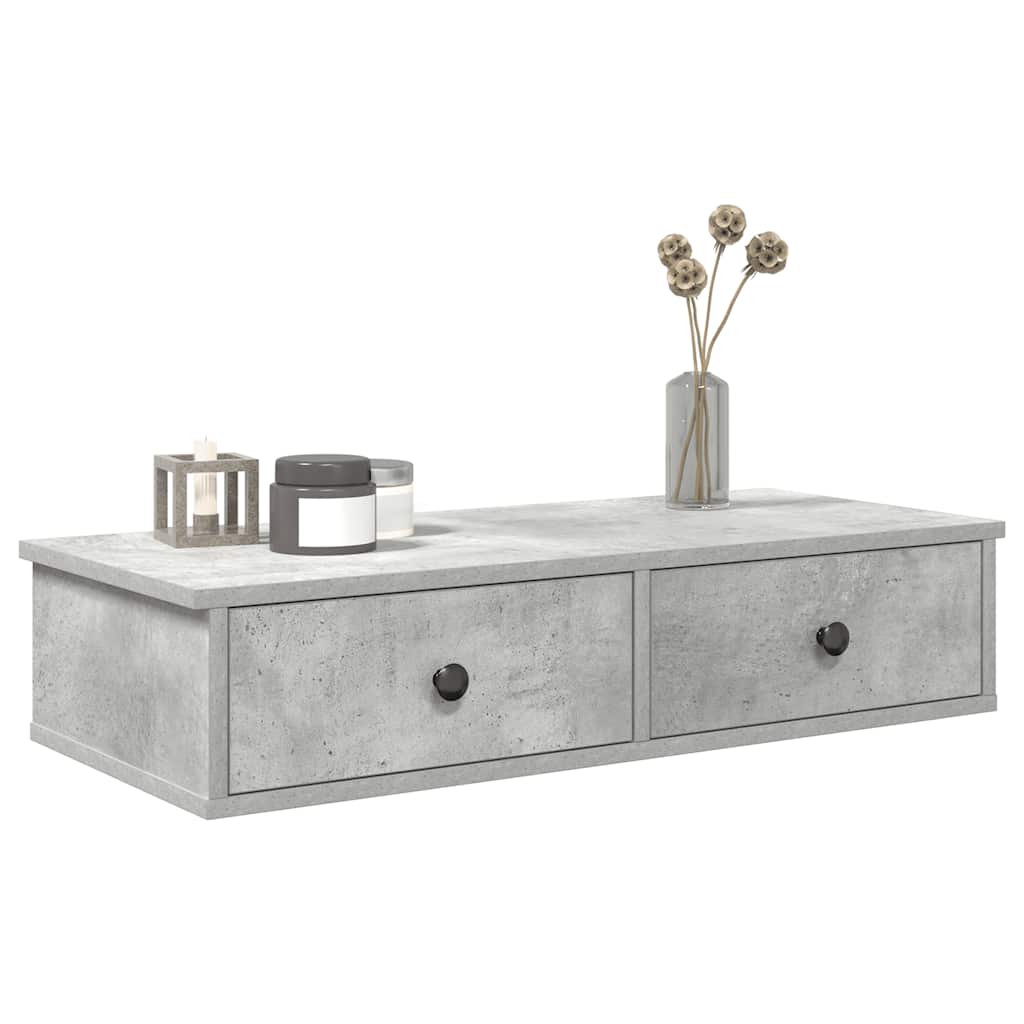 Wall Shelf with Drawers Concrete Grey 80x31x17 cm Engineered Wood - Design Hut