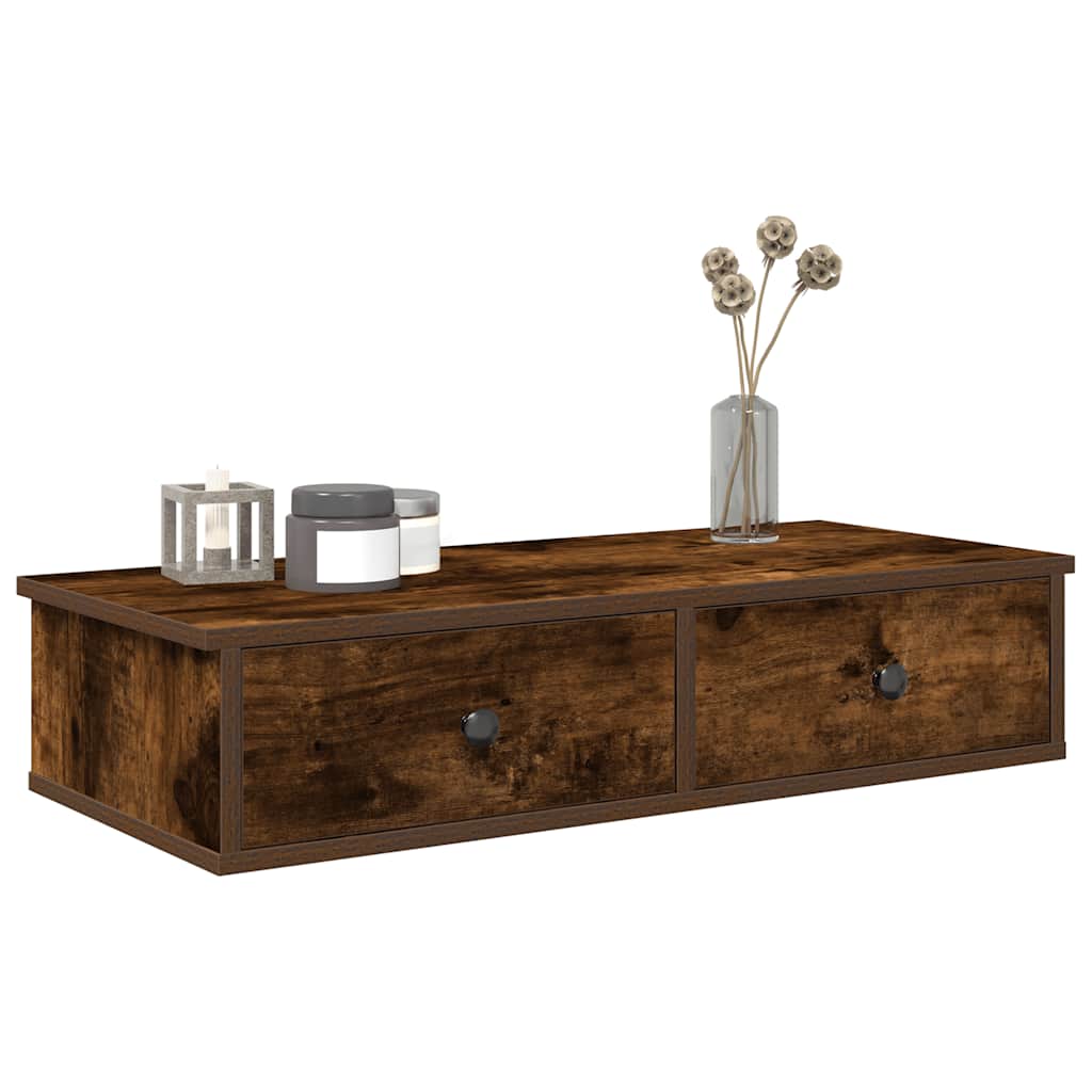 Wall Shelf with Drawers Smoked Oak 80x31x17 cm Engineered Wood - Design Hut