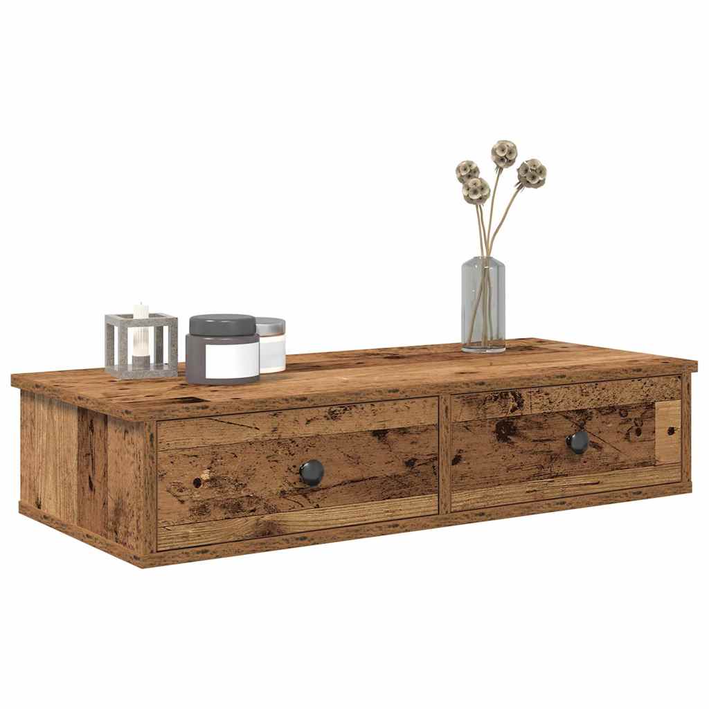 Wall Shelf with Drawers Old Wood 80x31x17 cm Engineered Wood - The Home Maker