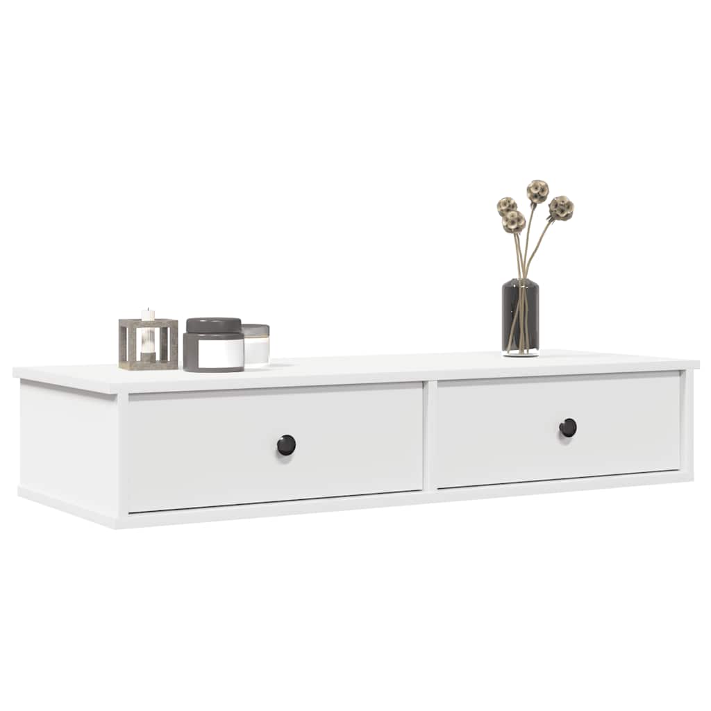 Wall Shelf with Drawers White 100x37.5x19 cm Engineered Wood - Casper Homes
