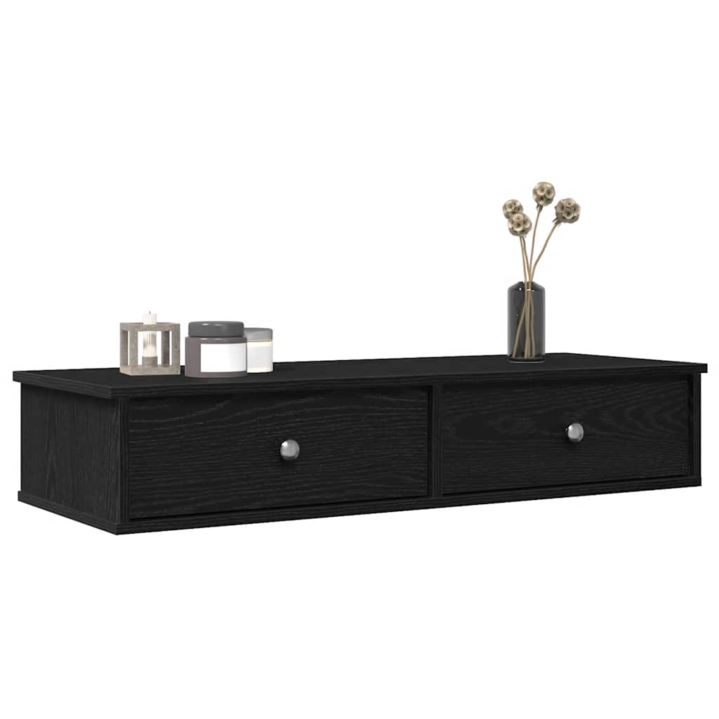 Wall Shelf with Drawers Black 100x37.5x19 cm Engineered Wood - Millennium Furniture