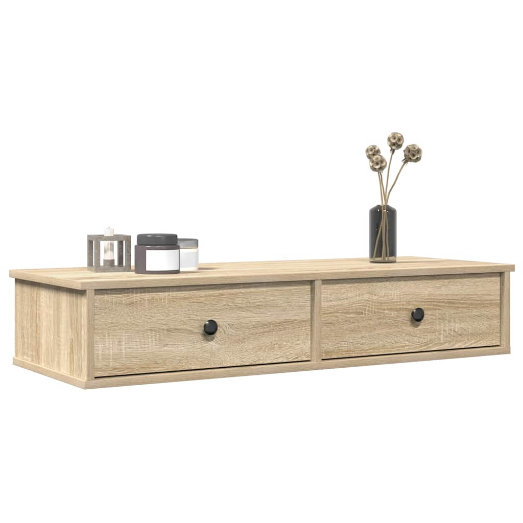 Wall Shelf with Drawers Sonoma Oak 100x37.5x19 cm Engineered Wood - R and M Furniture