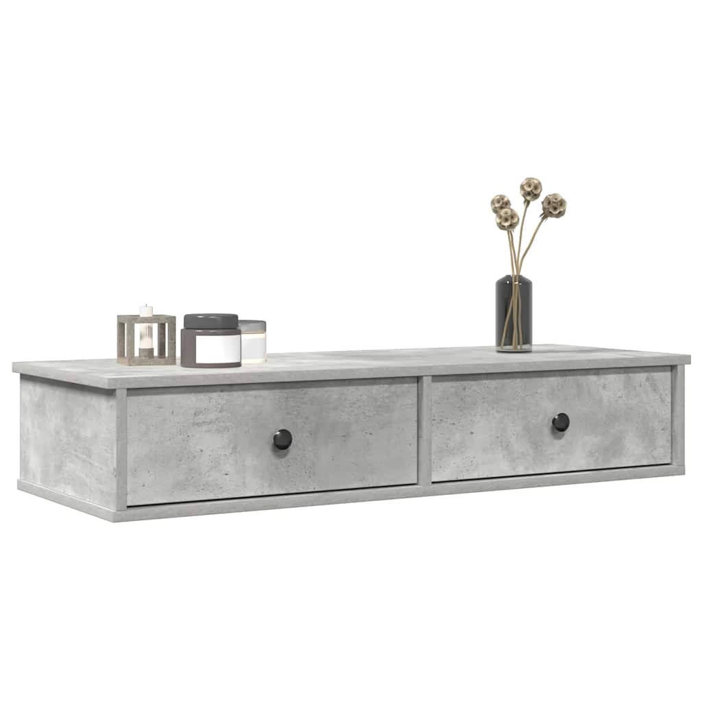 Wall Shelf with Drawers Concrete Grey 100x37.5x19 cm Engineered Wood - R and M Furniture