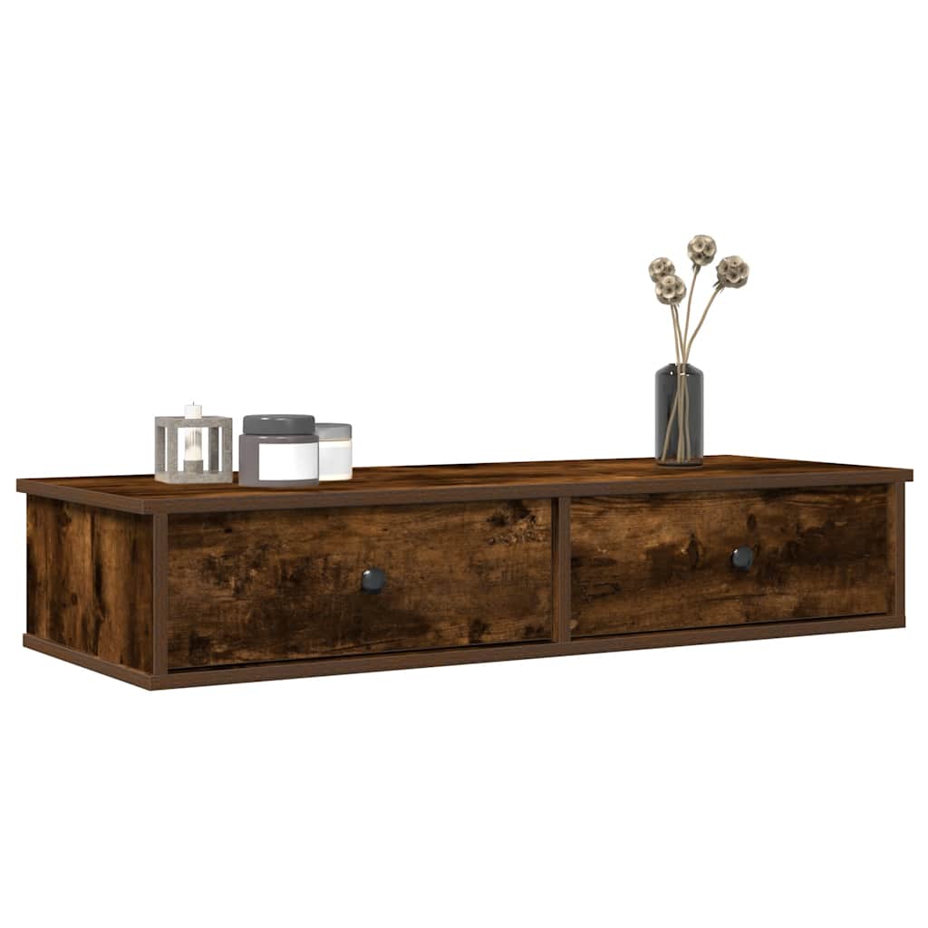 Wall Shelf with Drawers Smoked Oak 100x37.5x19 cm Engineered Wood - Brittle & Co