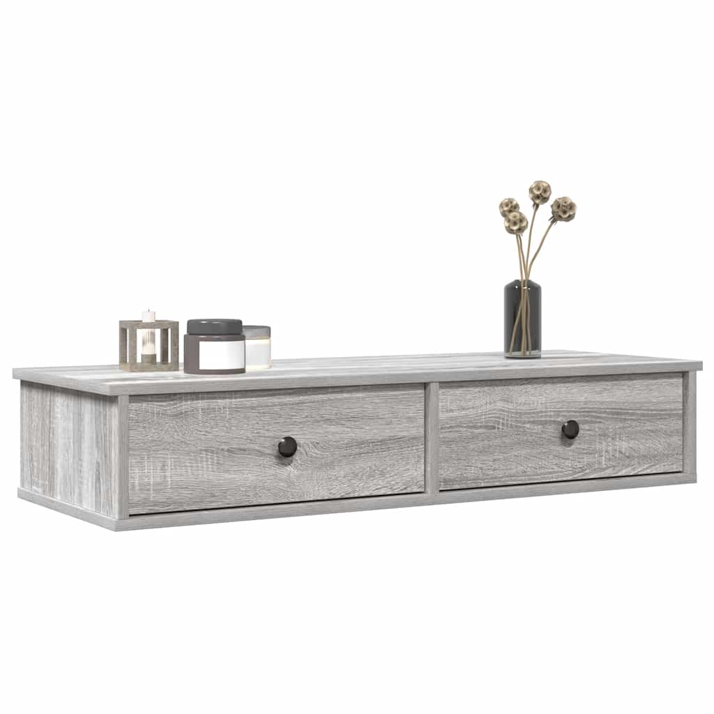 Wall Shelf with Drawers Grey Sonoma 100x37.5x19 cm Engineered Wood - All Things Good